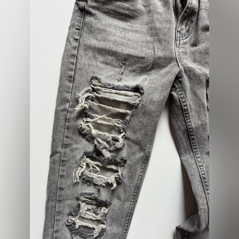 High Rise Distressed Gray Jeans - Picture 5 of 10